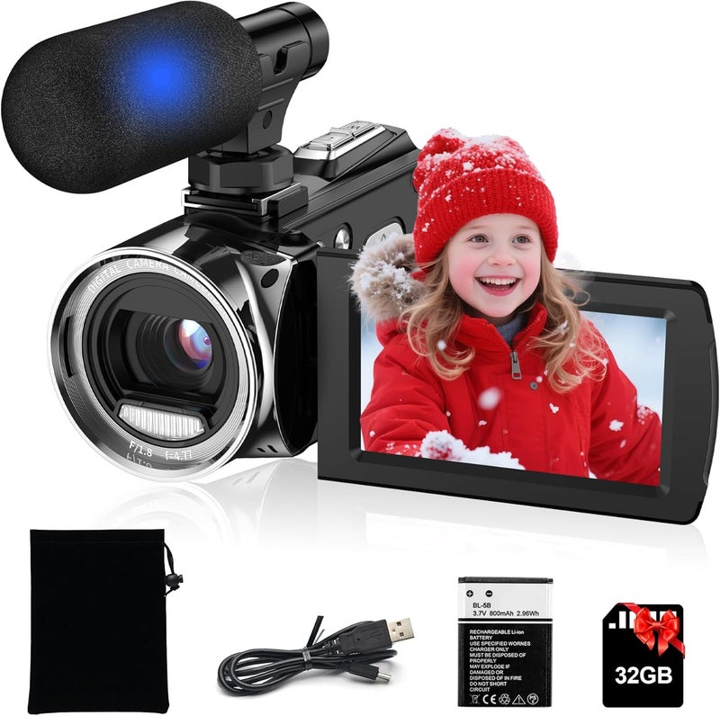 Rumyums Video Camera Camcorder UHD 4K 48 MP Vlogging Camera Recorder 3.0 Inch IPS Screen 18X Zoom Camcorders Camera with Microphone for Kids,Teens,Students,Beginners (Black) - Image 1